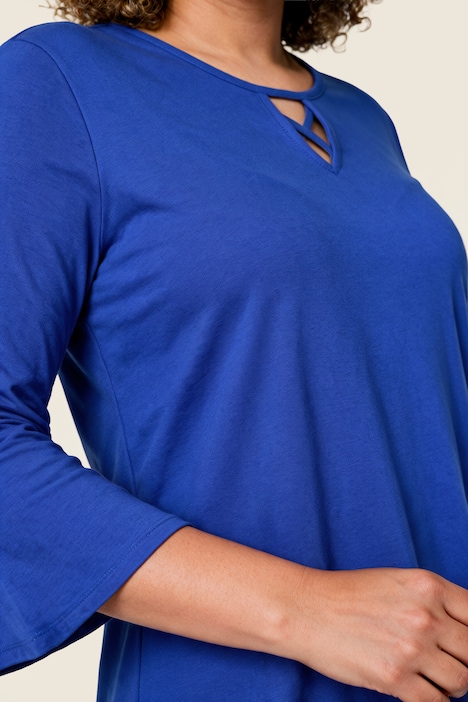 Longshirt, Zierbänder, A-Linie, Tunika-Ausschnitt, 3/4-Arm