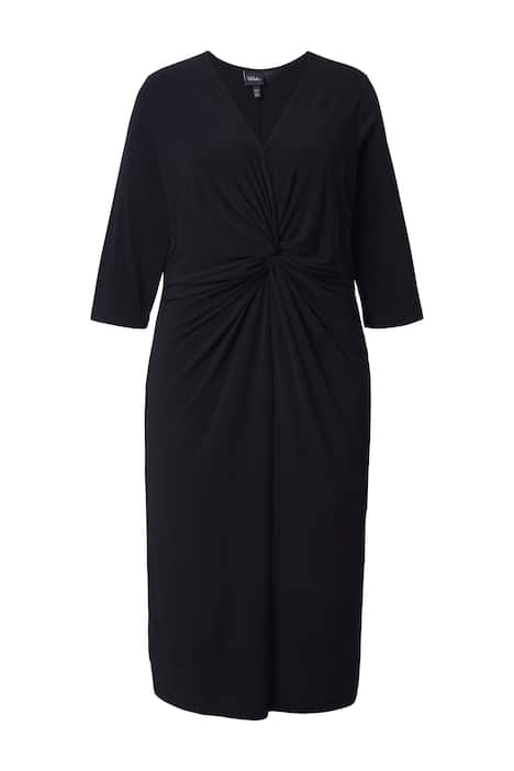 Midi šaty, A střih, výstřih do V, 3/4 rukávy, kapsy