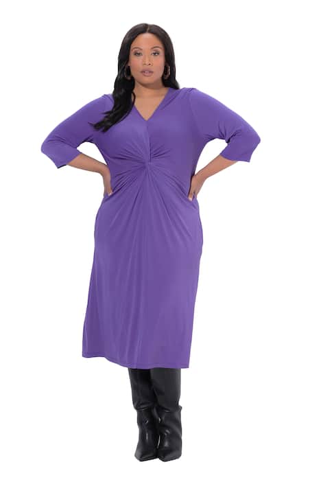 Midi šaty, A střih, výstřih do V, 3/4 rukávy, kapsy