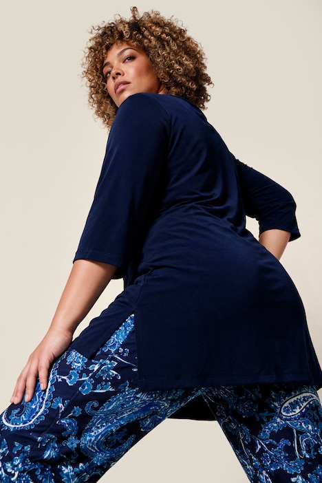 Longshirt, A-Linie, V-Ausschnitt, 3/4-Arm