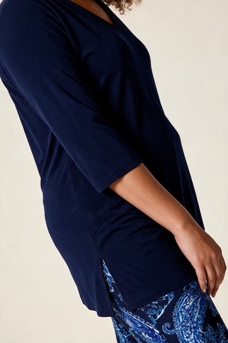 Longshirt, A-Linie, V-Ausschnitt, 3/4-Arm