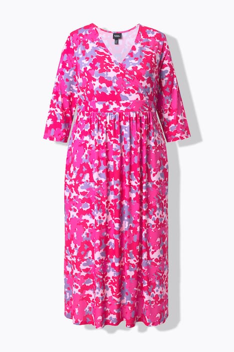 Maxikleid, Wickeloptik, A-Linie, V-Ausschnitt, 3/4-Arm
