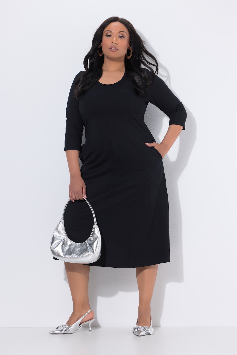 Maxikleid, A-Linie, U-Boot-Ausschnitt, 3/4-Arm