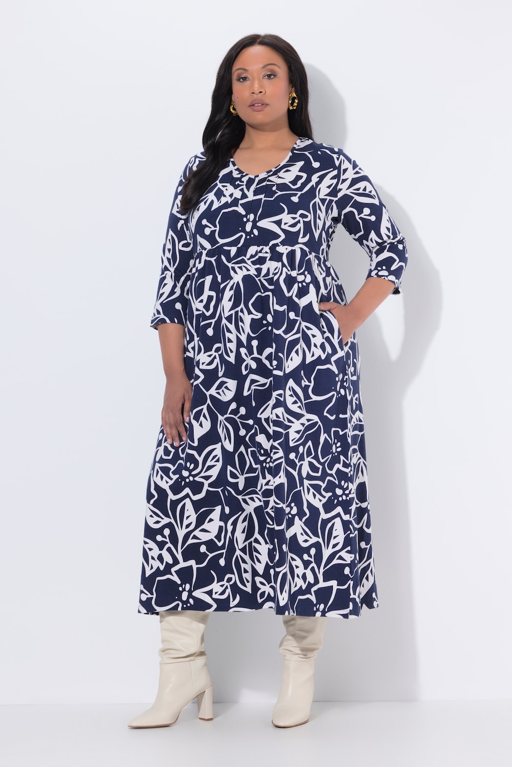 Große Größen Maxikleid, Damen, blau, Größe: 42/44, Baumwolle, Ulla Popken