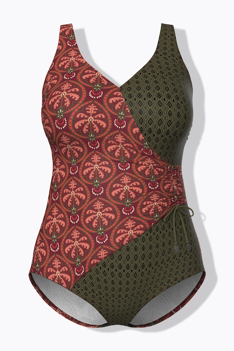 Mixed Boho Print Wrap-Look Swimsuit