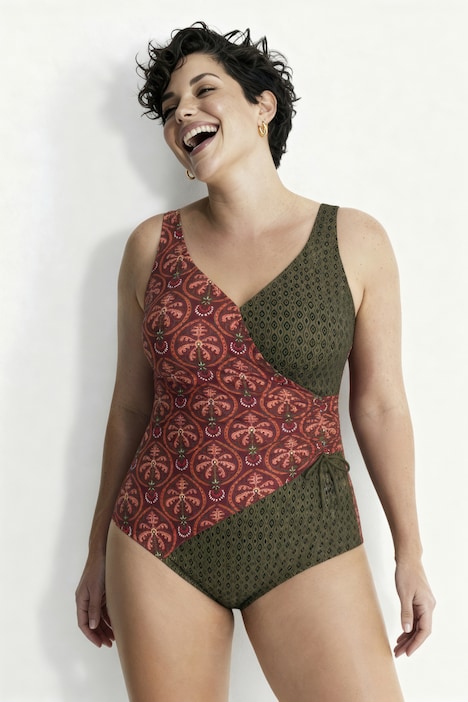 Badeanzug, Palmen, Softcups, Wickeloptik, recycelt