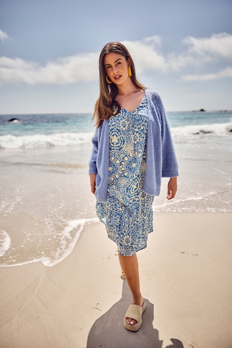 Cardigan moale și pufos, fără fermoar, mâneci 3/4