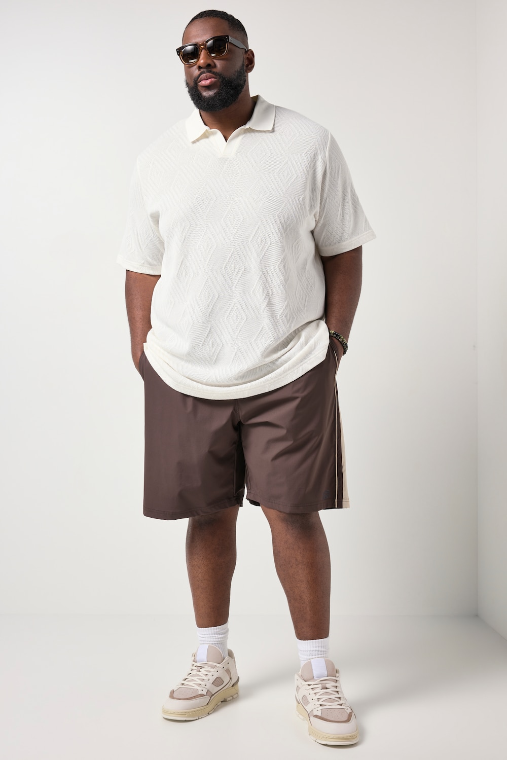 Stora storlekar Pikétröja i jacquard, Her, vit, storlek: 7XL, Polyester/Bomull, STHUGE