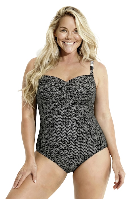 Plavky, cikcak vzor, měkké košíčky, struktura, nabírané