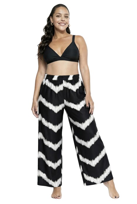 Kalhoty palazzo, cikcak vzor, široké nohavice, elastický pas