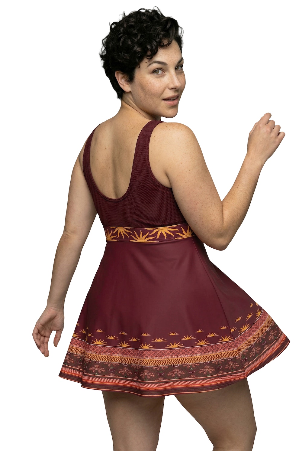 Stora storlekar Badklänning med boho-bård, Dam, röd, storlek: 46, Polyester/Elastan, Ulla Popken