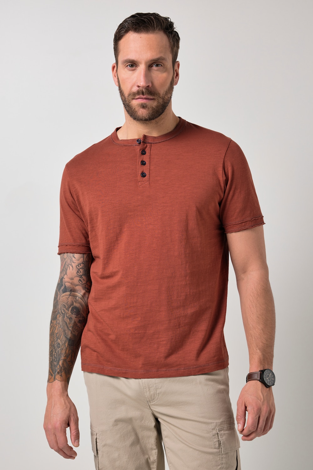 JP1880 Henley, Halbarm, Vintage Look, bis 8 XL