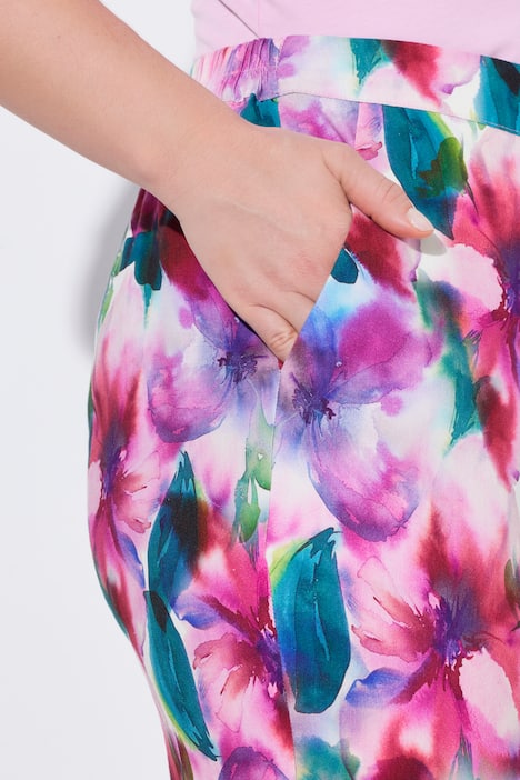 Hose Ruby, Blüten, Leinenmix, gerades Bein, Komfortbund