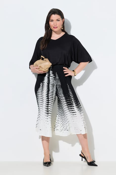 Plissee-Culotte, bedruckt, weites Bein, Elastikbund