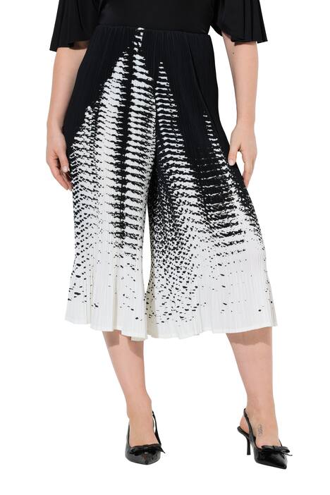 Plisované kalhoty, potisk, široké nohavice, elastický pas