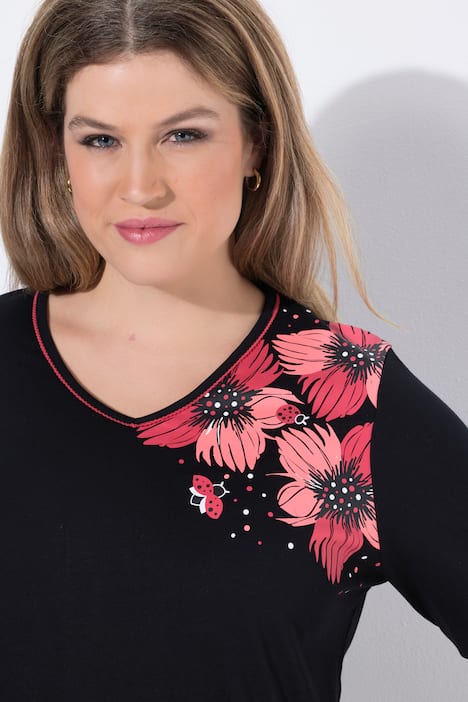 Bigshirts, 2er-Pack, Blüten, Rundhals/V-Ausschnitt, Halbarm