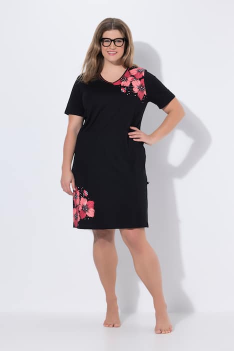 Bigshirts, 2er-Pack, Blüten, Rundhals/V-Ausschnitt, Halbarm