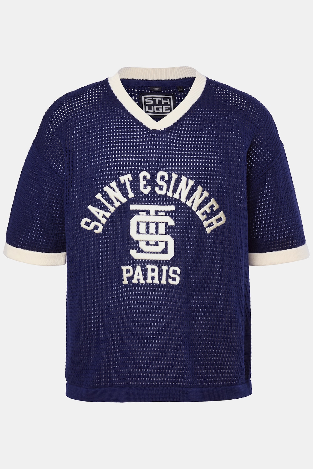 STHUGE T-shirt, korte mouwen, gebreide mesh, V-hals, tot 8XL