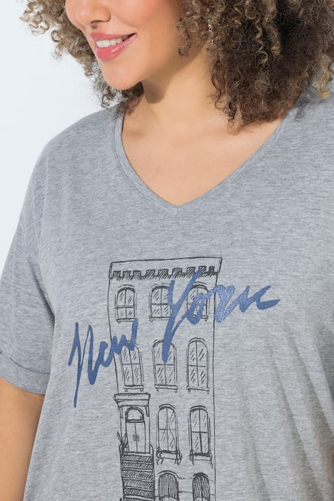 T-Shirt, New York, Oversized, V-Ausschnitt, Halbarm