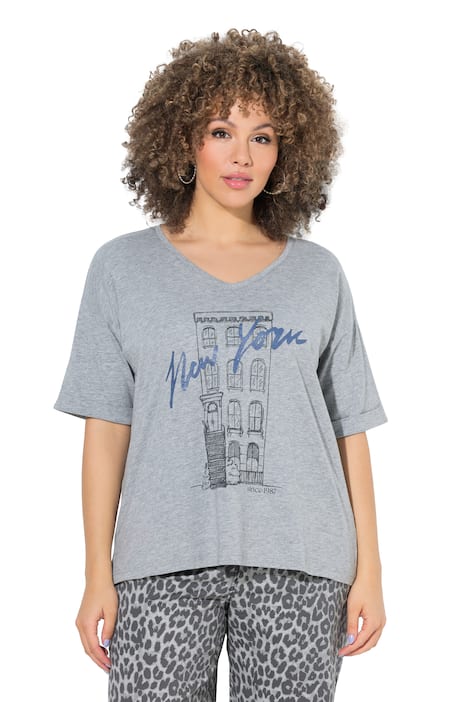 Tričko, New York, volný střih, V výstřih, polo rukávy