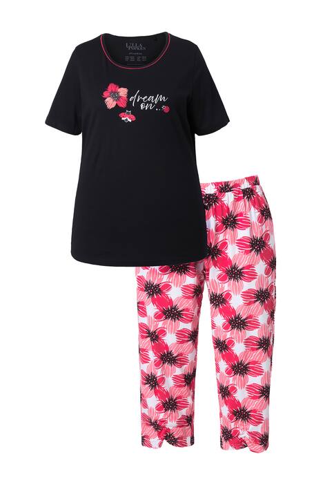 Pyžamo, květinový vzor, kulatý výstřih, polo rukávy