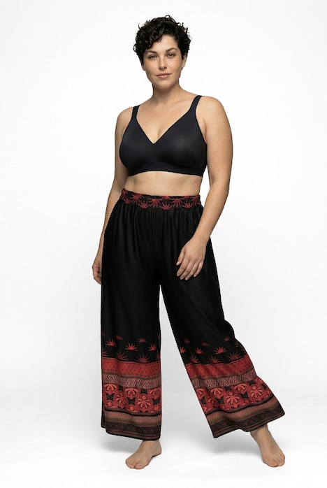 Palazzohose, Bordüre, weites Bein, Elastikbund