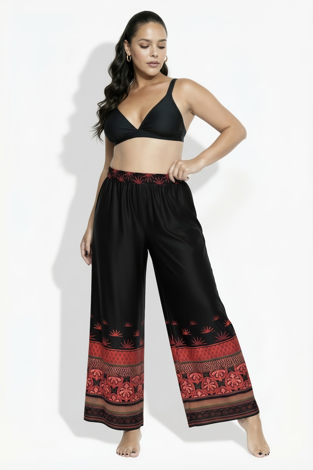 Palazzohose, Bordüre, weites Bein, Elastikbund