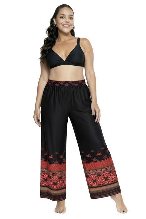 Kalhoty palazzo, bordura, široké nohavice, elastický pas