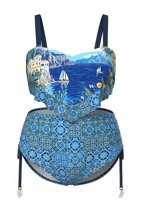 Bikiny, vzor dovolené, měkké košíčky, nastavitelná ramínka podprsenky, recyklovaný materiál