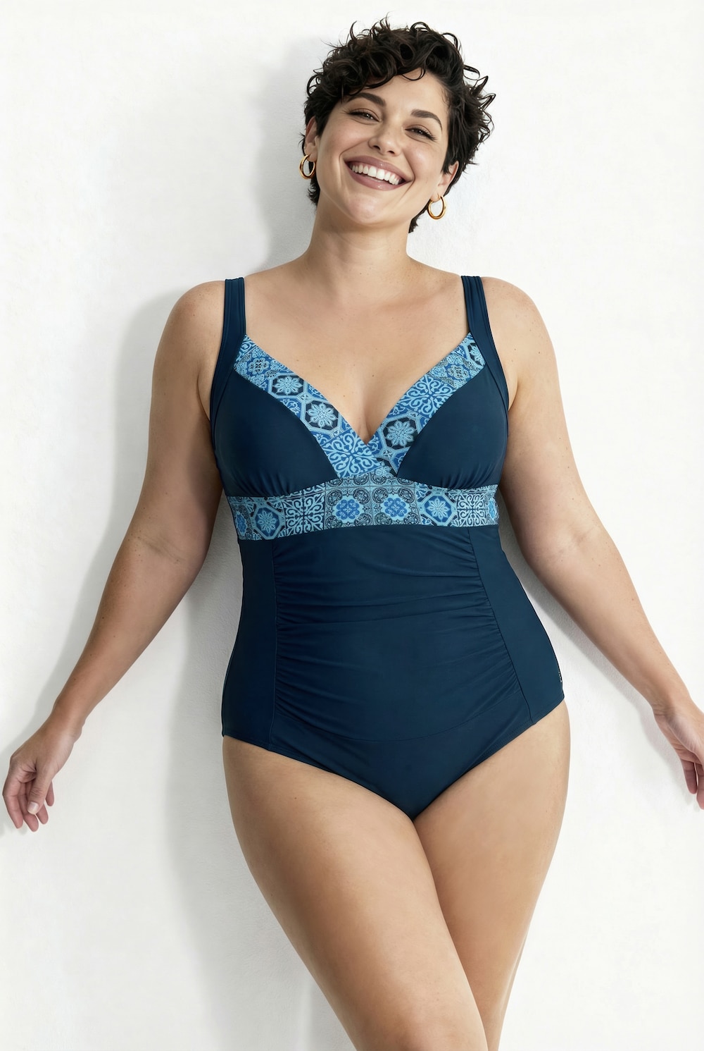 Badeanzug, Kachelmuster, Softcups, Träger verstellbar