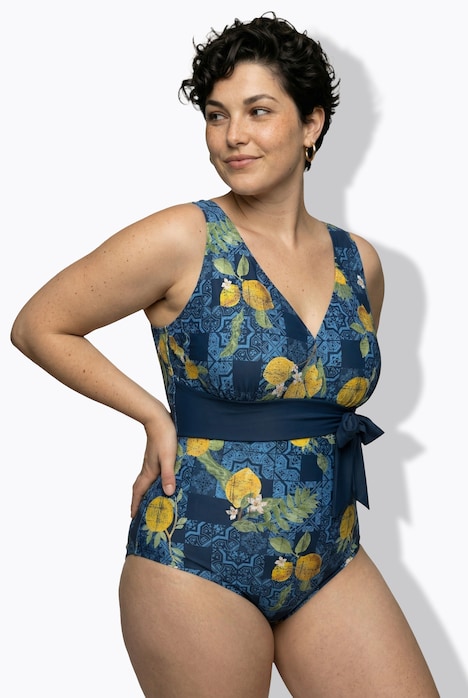 Badeanzug, Zitronen, Softcups, Herzausschnitt, Schleife