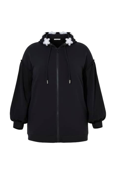 Mikina, volný střih, kapuce s třpytivými květy