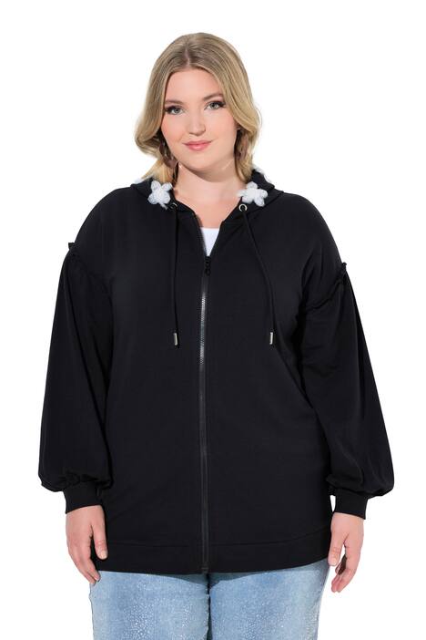 Mikina, volný střih, kapuce s třpytivými květy