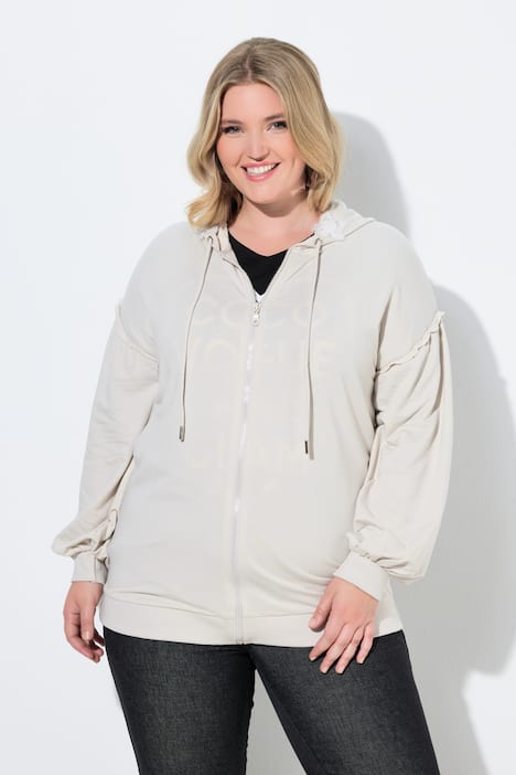 Sweatjacke, Loose Fit, Kapuze mit Glitzer-Blüten