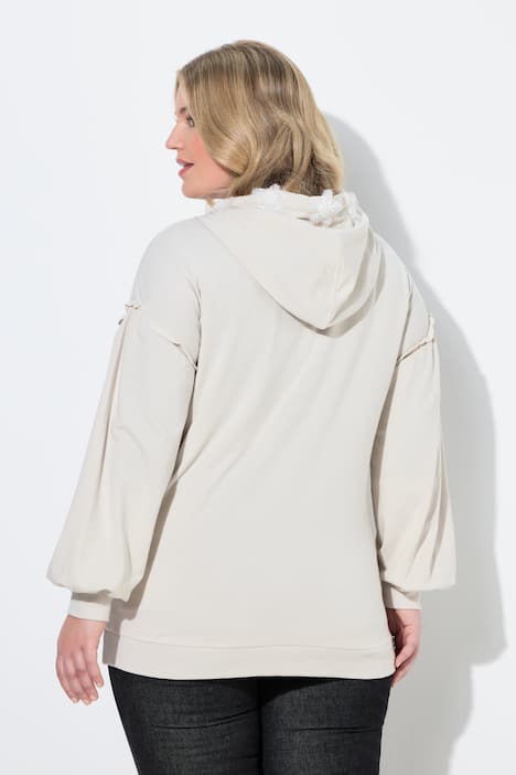 Sweatjacke, Loose Fit, Kapuze mit Glitzer-Blüten
