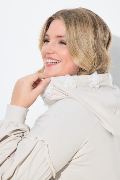 Sweatjacke, Loose Fit, Kapuze mit Glitzer-Blüten