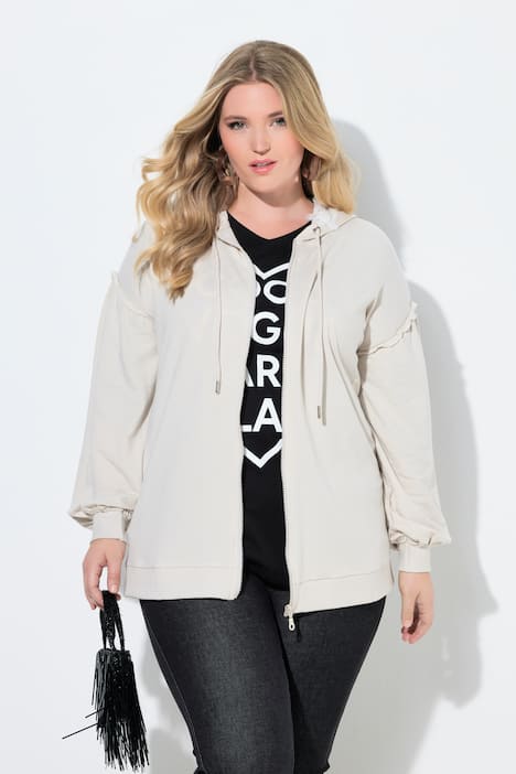 Sweatjacke, Loose Fit, Kapuze mit Glitzer-Blüten