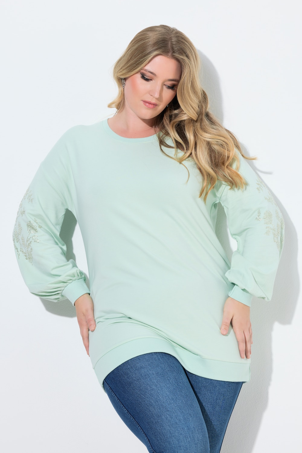 Sweatshirt, Ballon-Langarm mit glitzernder Applikation