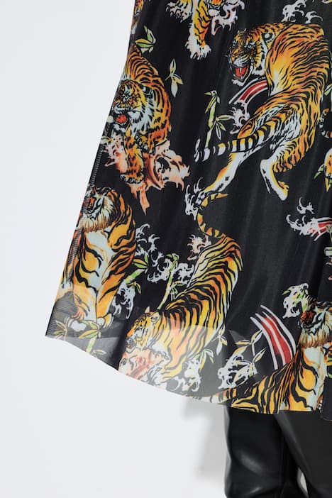 Mesh midi-jurk, A-lijn, tijgerprint, wikkeleffect
