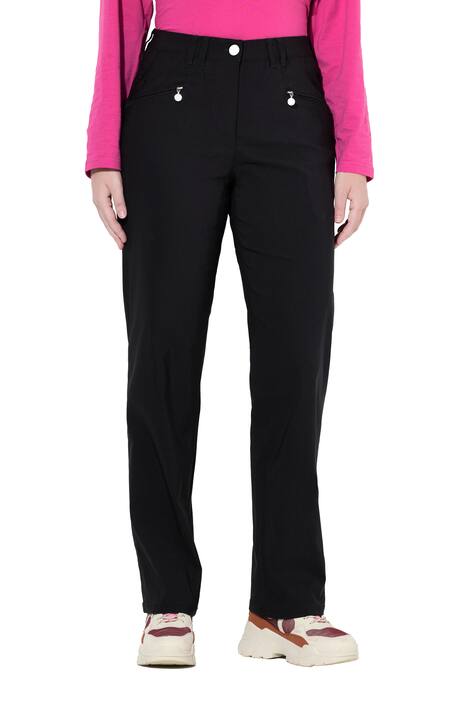 Bengalínové kalhoty Mony s úzkými kónickými nohavicemi a kapsami na zip