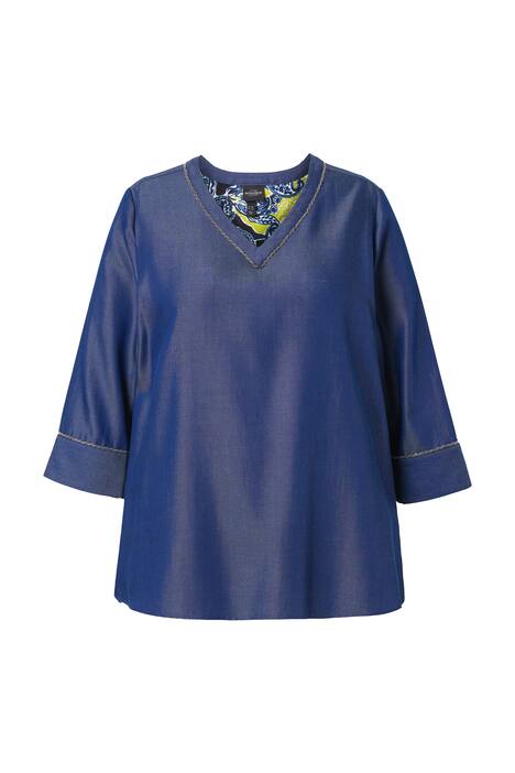 Lyocellová halenka, džínový vzhled, V výstřih, 3/4 rukáv