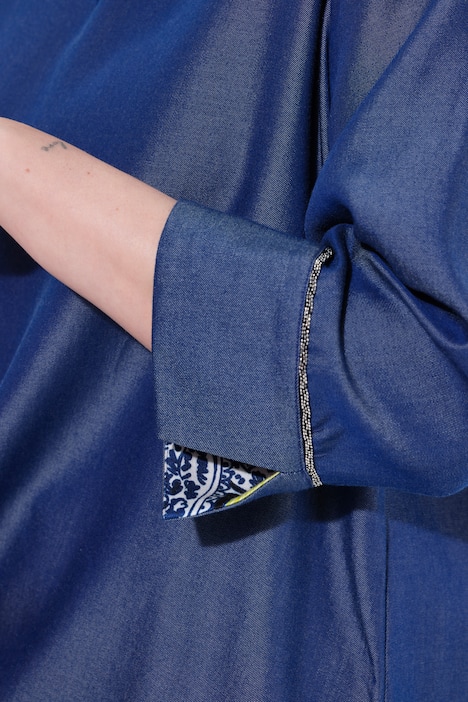 Lyocell-Blusenshirt, Jeansoptik, V-Ausschnitt, 3/4-Arm