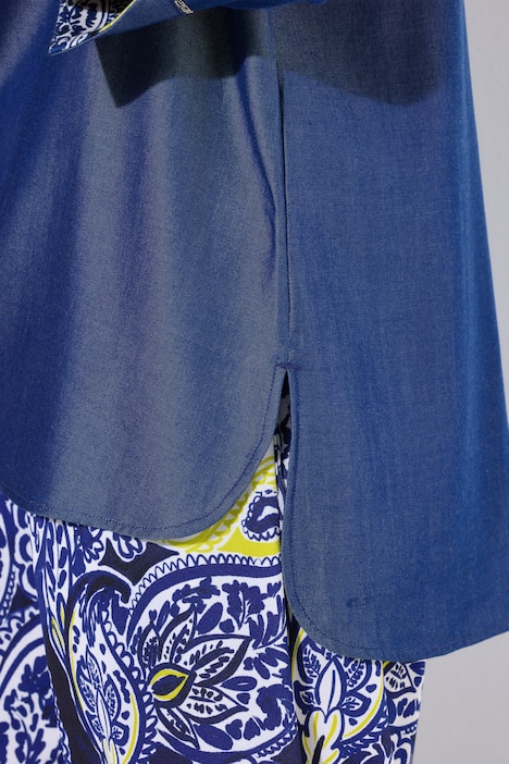 Lyocell-Blusenshirt, Jeansoptik, V-Ausschnitt, 3/4-Arm