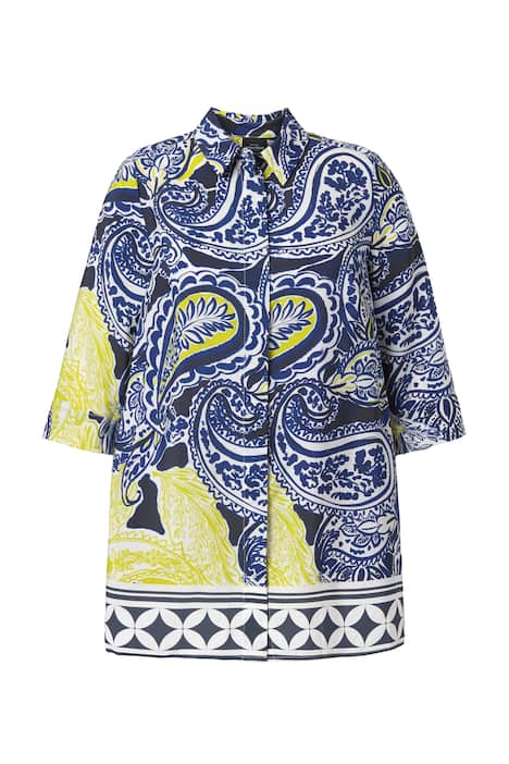 Lyocellová dlouhá halenka, kašmírový vzor, košilový límec, 3/4 rukávy