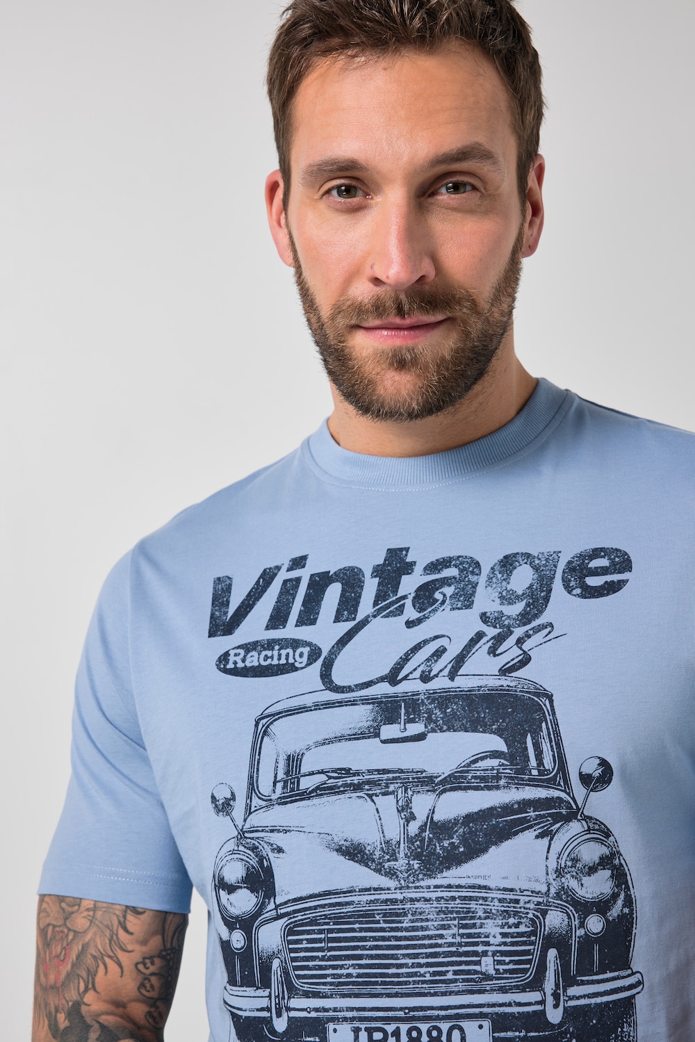 Stora storlekar T-shirt med kort ärm och stort mönster, Her, blå, storlek: 5XL, Bomull, JP1880