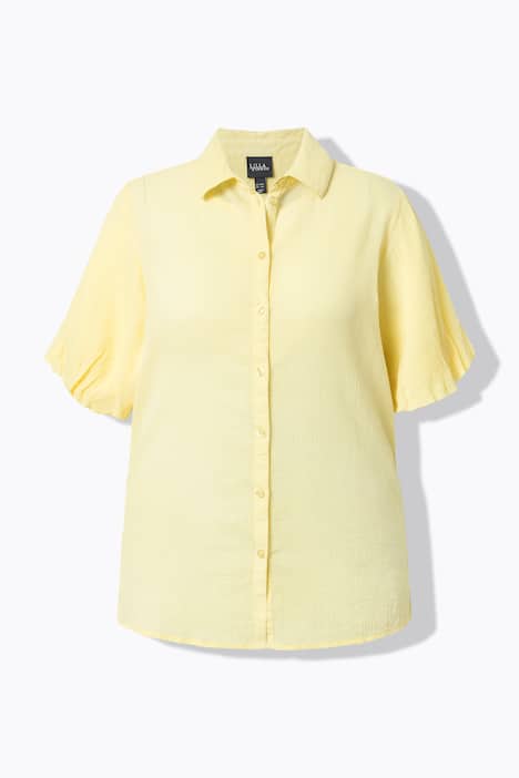 Blouse, crêpe-look, overhemdkraag, korte ballonmouwen