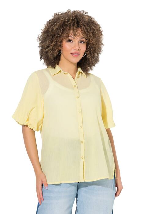 Halenka, krepový vzhled, košilový límec, balónové polo rukávy