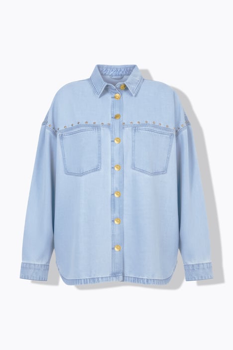 Jeanshemd, oversized, Vintage Look, goldene Ziernieten