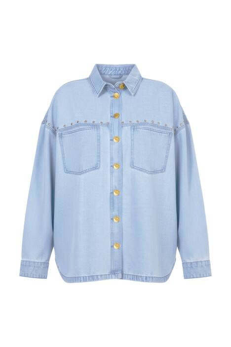 Džínová košile, oversize, vintage vzhled, zlaté ozdobné nýty