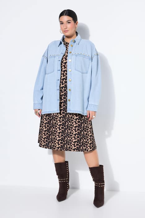 Jeanshemd, oversized, Vintage Look, goldene Ziernieten
